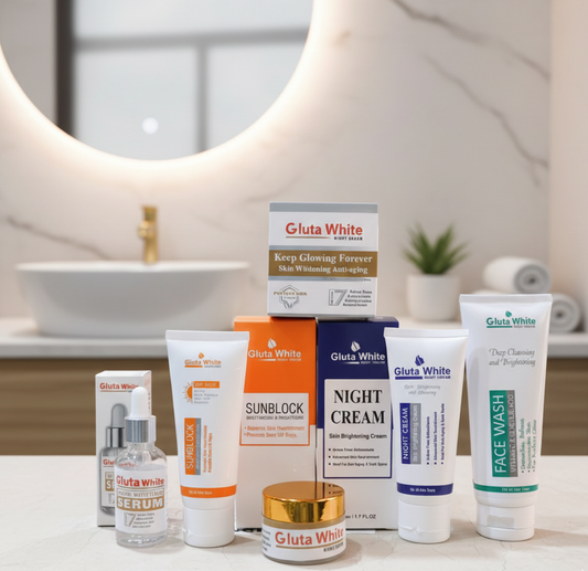 5-in-1 Gluta White Skincare Set | Face Cream, Facewash, Serum, Sunblock & Night Cream