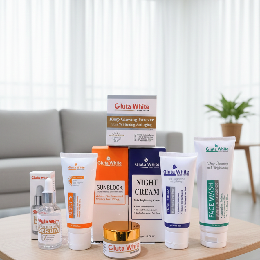 5-in-1 Gluta White Skincare Set | Face Cream, Facewash, Serum, Sunblock & Night Cream