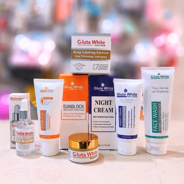5-in-1 Gluta White Skincare Set | Face Cream, Facewash, Serum, Sunblock & Night Cream