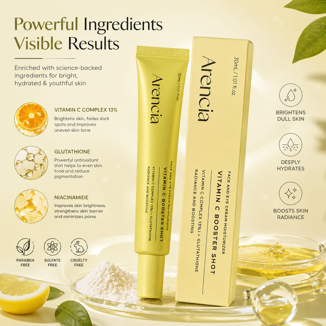 Arencia Vitamin C Booster Shot || Face & Eye Cream Moisturizer