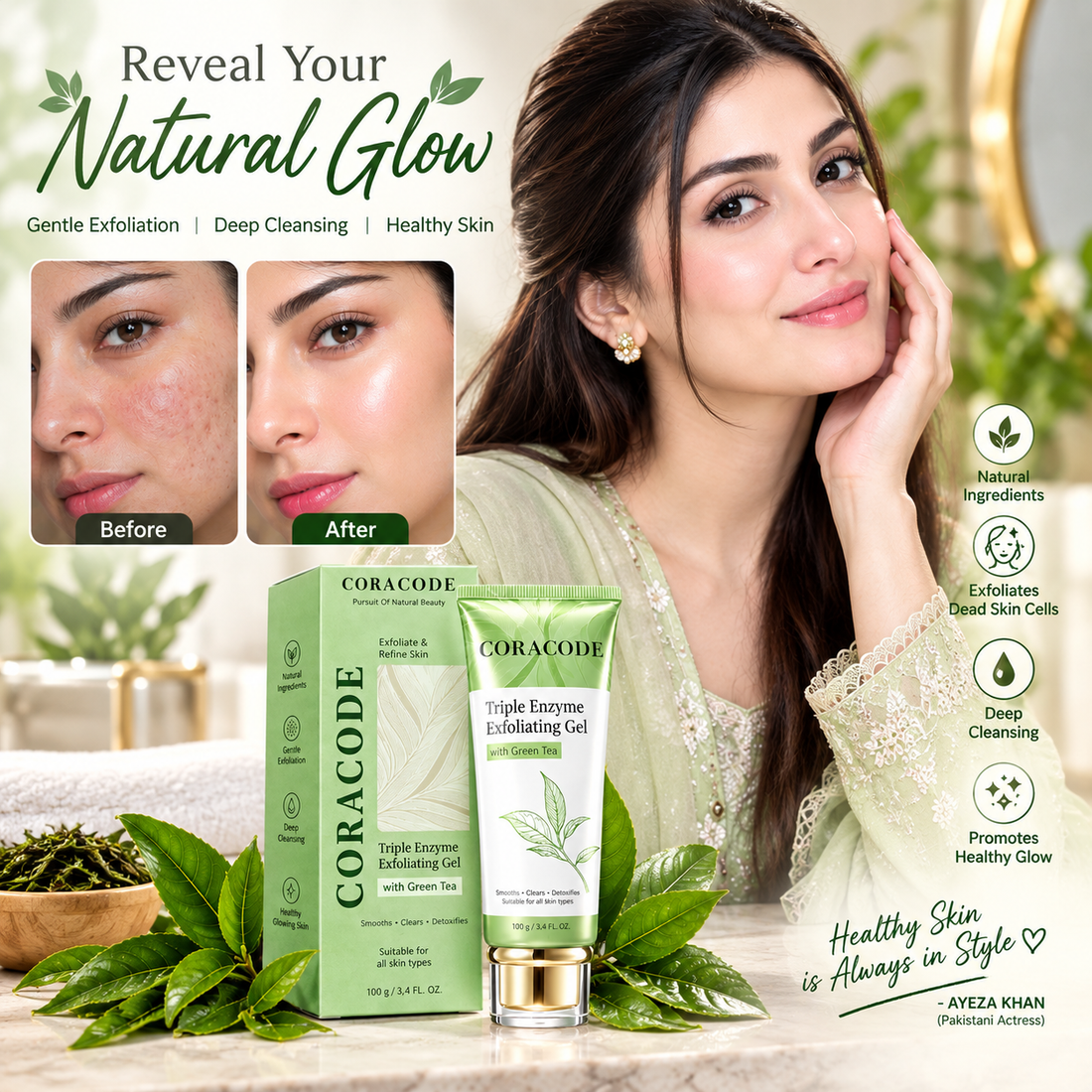 CORACODE Triple Enzyme Exfoliating Gel with Green Tea