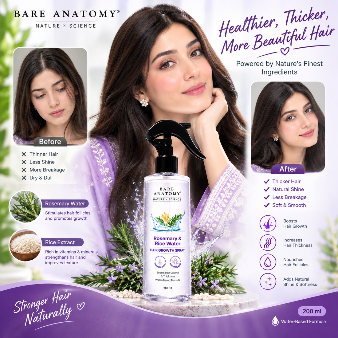 BARE ANATOMY Rosemary & Rice Water Hair Growth Spray